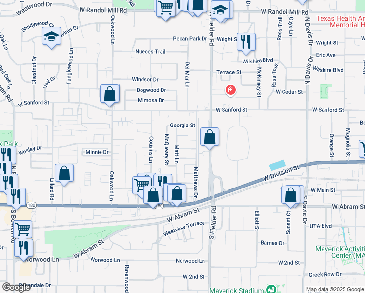 map of restaurants, bars, coffee shops, grocery stores, and more near 1709 Tina Marie Road in Arlington