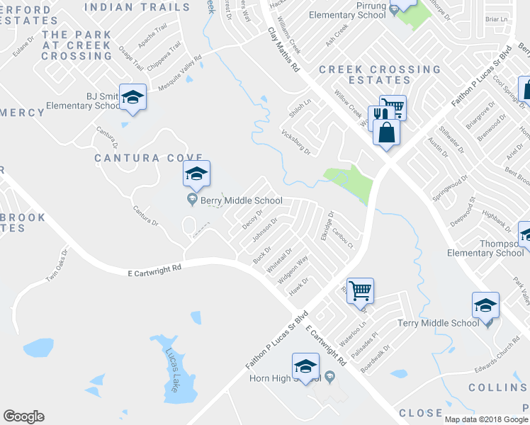 map of restaurants, bars, coffee shops, grocery stores, and more near 2422 Decoy Dr in Mesquite