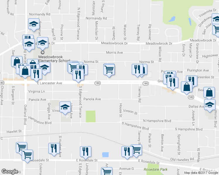 map of restaurants, bars, coffee shops, grocery stores, and more near 4904 East Lancaster Avenue in Fort Worth