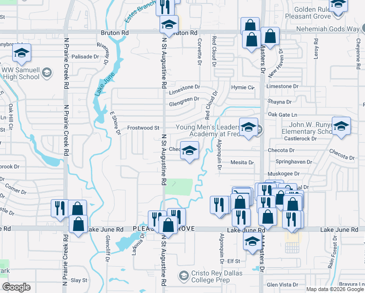 map of restaurants, bars, coffee shops, grocery stores, and more near 9716 Faircloud Drive in Dallas
