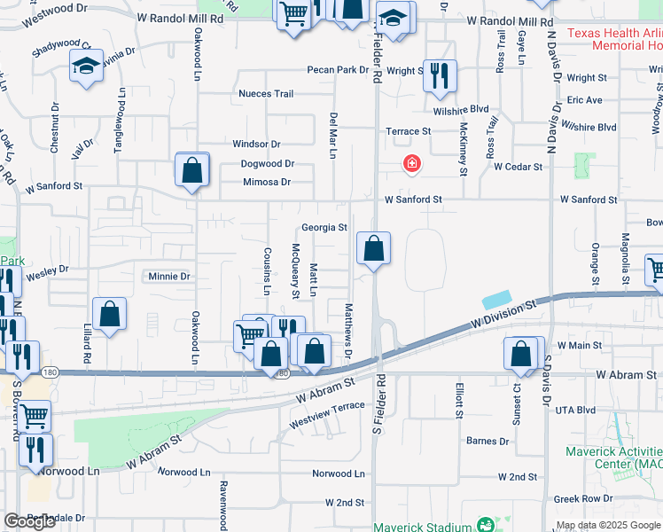 map of restaurants, bars, coffee shops, grocery stores, and more near 1709 Tina Marie Road in Arlington
