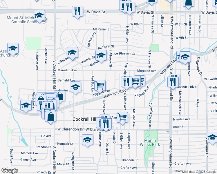 map of restaurants, bars, coffee shops, grocery stores, and more near 3819 Higgins Avenue in Dallas
