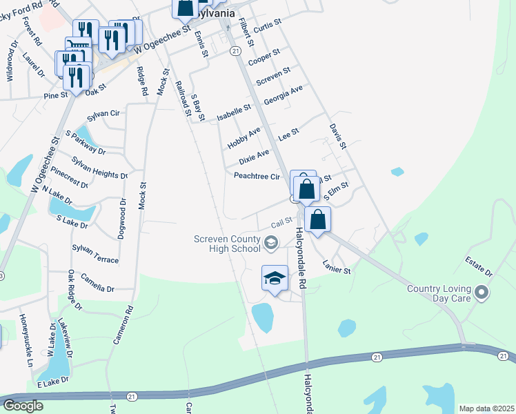 map of restaurants, bars, coffee shops, grocery stores, and more near 132 Thompson Street in Sylvania