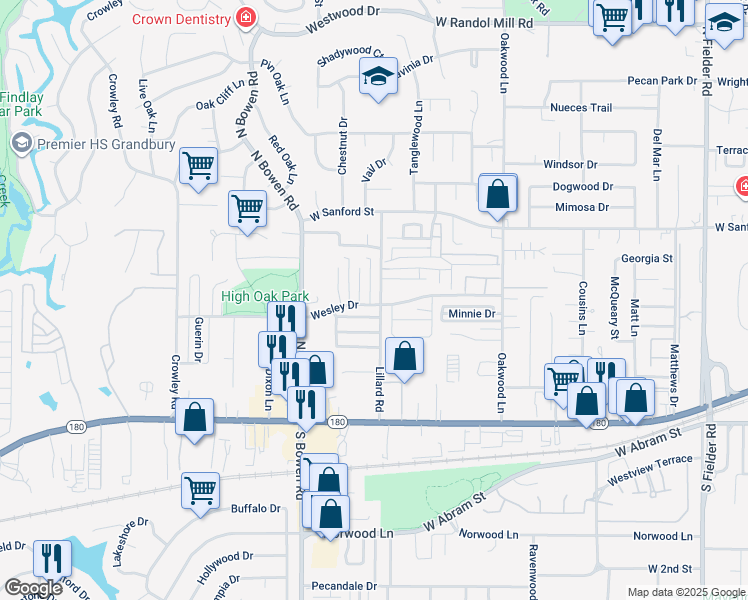 map of restaurants, bars, coffee shops, grocery stores, and more near 602 Lillard Road in Arlington