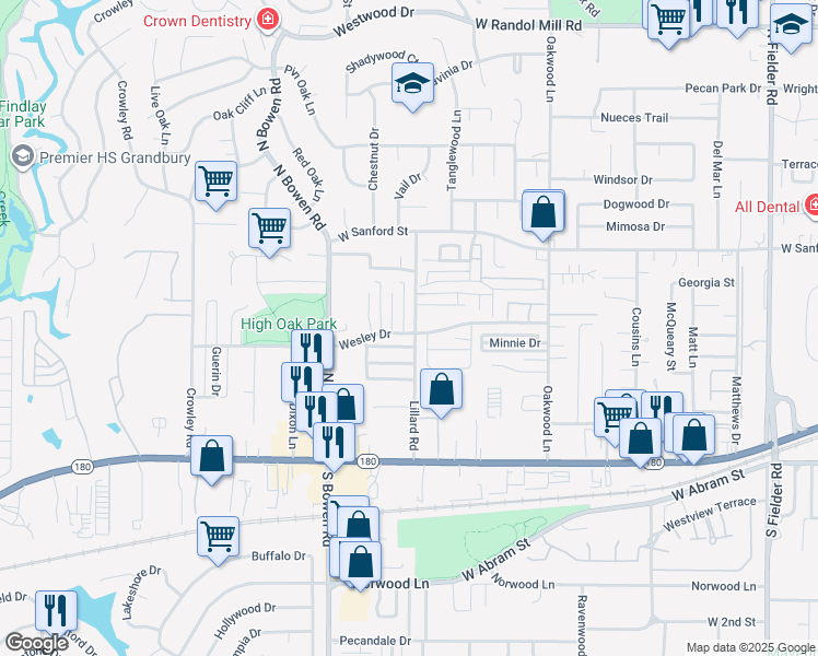 map of restaurants, bars, coffee shops, grocery stores, and more near 600 Lillard Road in Arlington