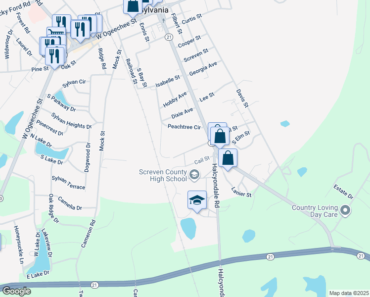 map of restaurants, bars, coffee shops, grocery stores, and more near 132 Thompson Street in Sylvania