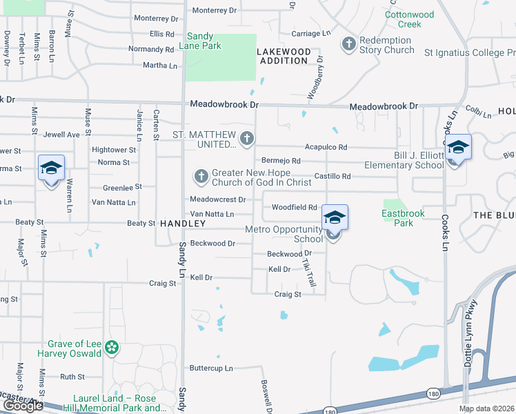 map of restaurants, bars, coffee shops, grocery stores, and more near 2700 Friarford Road in Fort Worth