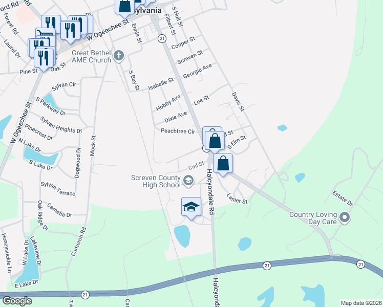 map of restaurants, bars, coffee shops, grocery stores, and more near 113 Thompson Street in Sylvania