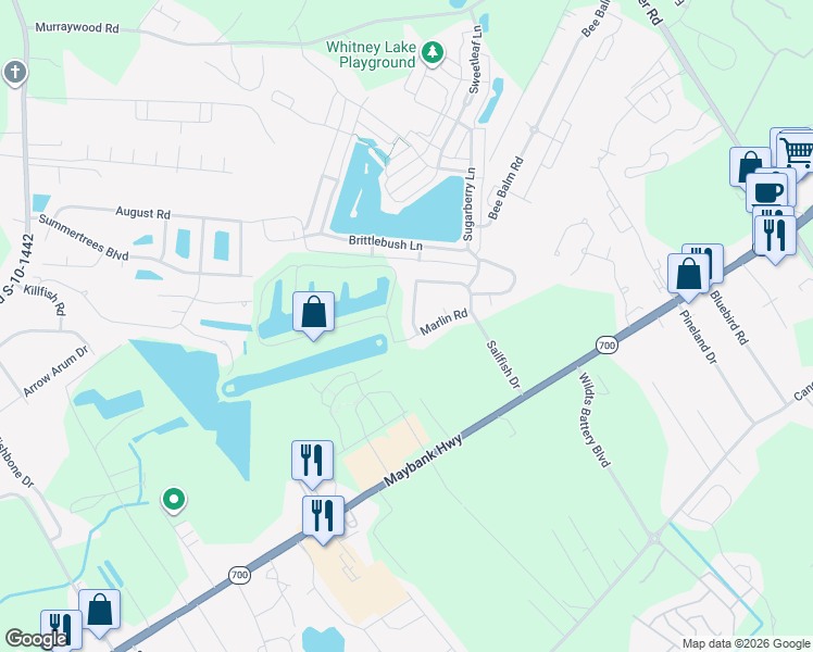 map of restaurants, bars, coffee shops, grocery stores, and more near 1722 Barracuda Road in Johns Island
