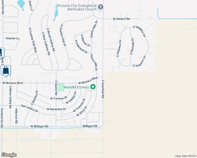 map of restaurants, bars, coffee shops, grocery stores, and more near 15365 South Cherry Hills Drive in Arizona City