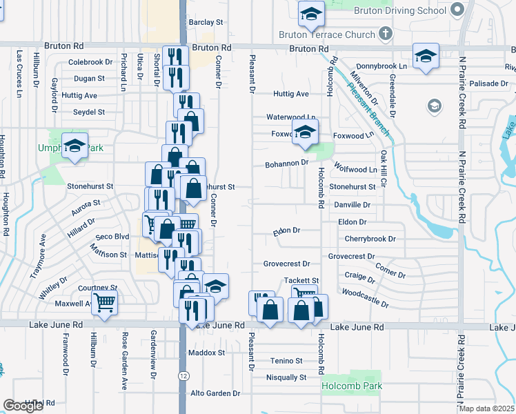 map of restaurants, bars, coffee shops, grocery stores, and more near 1630 Pleasant Drive in Dallas