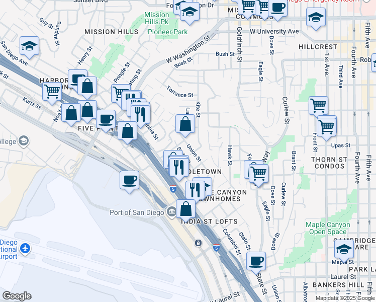 map of restaurants, bars, coffee shops, grocery stores, and more near 1356 West Upas Street in San Diego