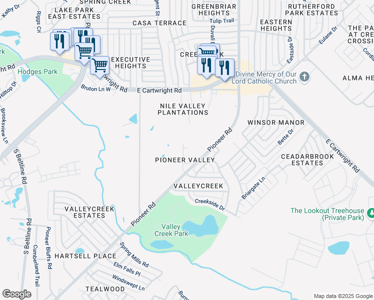 map of restaurants, bars, coffee shops, grocery stores, and more near 2313 Lesley Lane in Mesquite