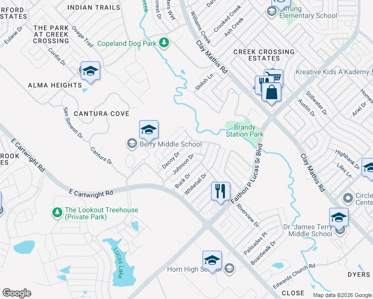 map of restaurants, bars, coffee shops, grocery stores, and more near 2414 Decoy Drive in Mesquite