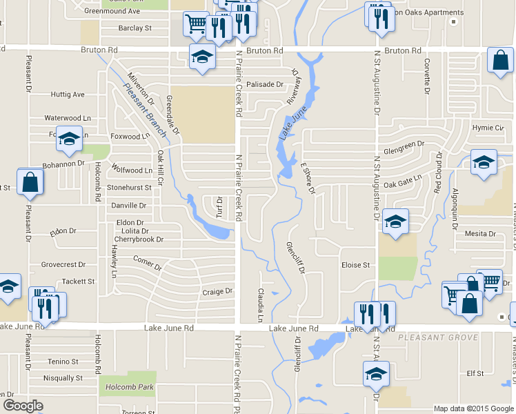 map of restaurants, bars, coffee shops, grocery stores, and more near 1635 Riverway Drive in Dallas
