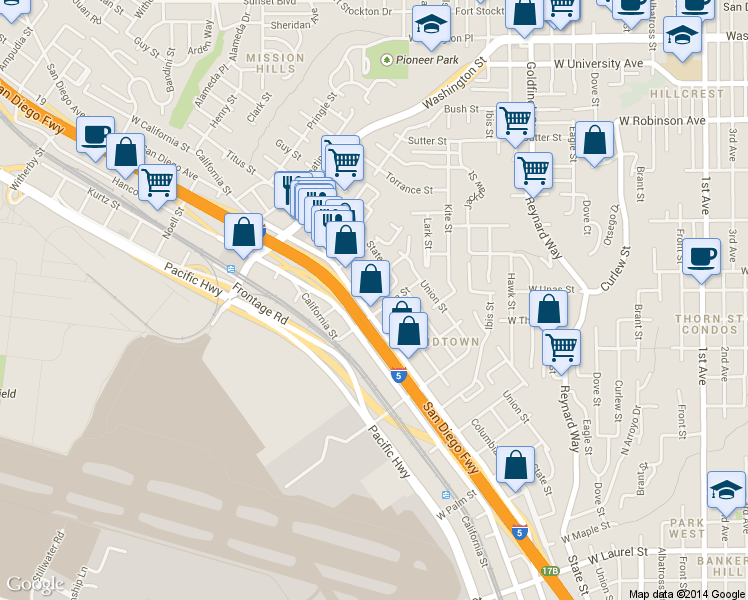 map of restaurants, bars, coffee shops, grocery stores, and more near 1715 Glenwood Dr in San Diego