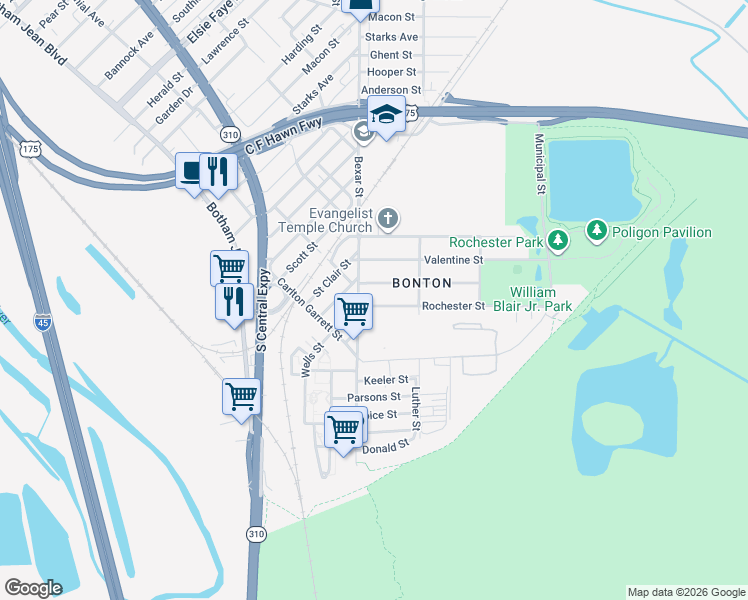 map of restaurants, bars, coffee shops, grocery stores, and more near 2609 Rochester Street in Dallas