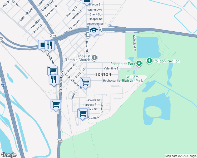 map of restaurants, bars, coffee shops, grocery stores, and more near 2719 Rochester Street in Dallas