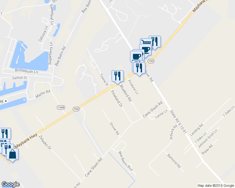 map of restaurants, bars, coffee shops, grocery stores, and more near 1817 Pineland Drive in Johns Island