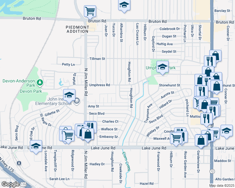 map of restaurants, bars, coffee shops, grocery stores, and more near 1619 Alhambra Street in Dallas