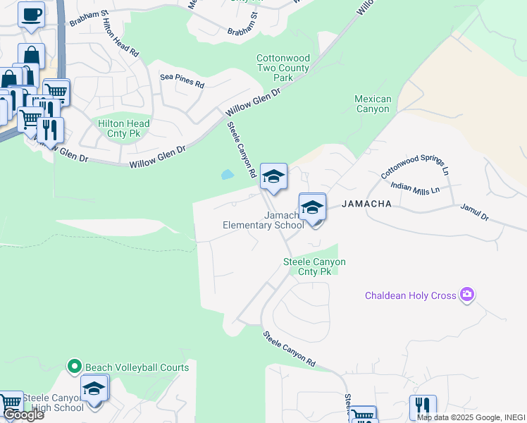 map of restaurants, bars, coffee shops, grocery stores, and more near 2762 Steele Canyon Road in El Cajon