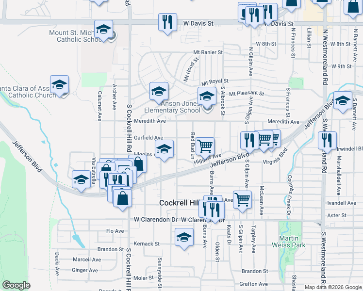 map of restaurants, bars, coffee shops, grocery stores, and more near 512 Phinney Avenue in Dallas