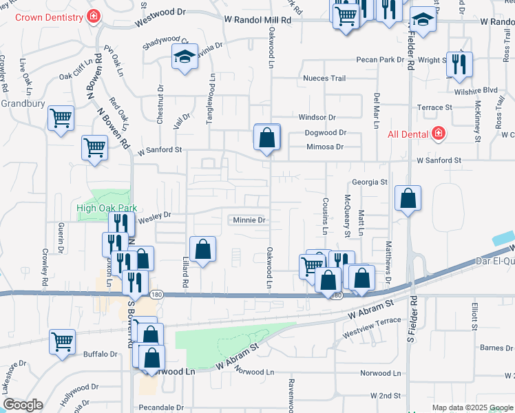 map of restaurants, bars, coffee shops, grocery stores, and more near 2015 Wesley Drive in Arlington