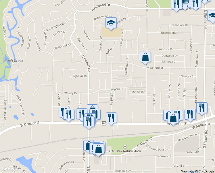 map of restaurants, bars, coffee shops, grocery stores, and more near 602 Lillard Road in Arlington