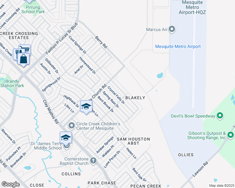 map of restaurants, bars, coffee shops, grocery stores, and more near 2604 Crystal Falls Drive in Mesquite