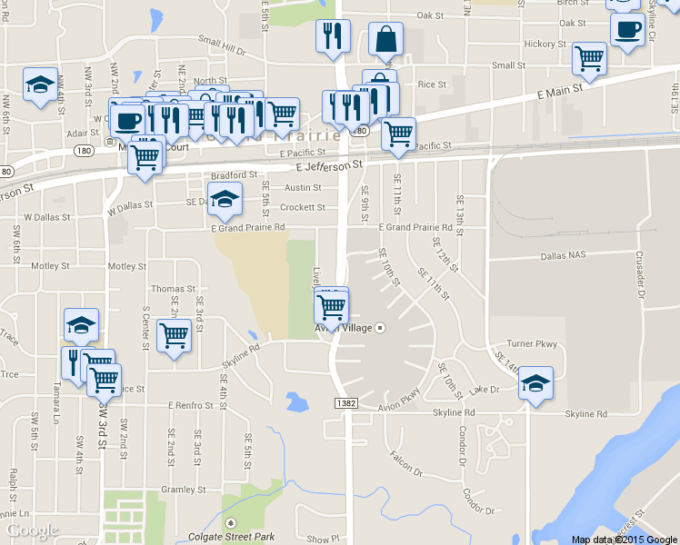 map of restaurants, bars, coffee shops, grocery stores, and more near 563 Rongway Street in Grand Prairie