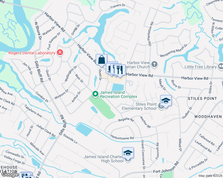 map of restaurants, bars, coffee shops, grocery stores, and more near 814 Porcari Street in Charleston