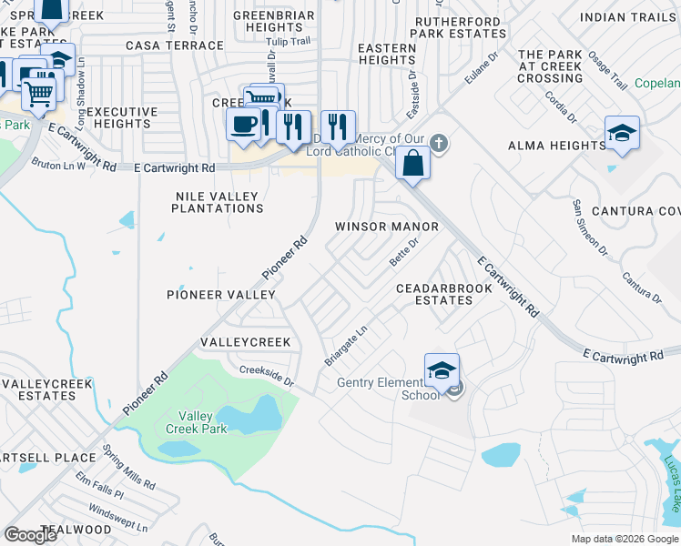 map of restaurants, bars, coffee shops, grocery stores, and more near 1818 Bette Drive in Mesquite