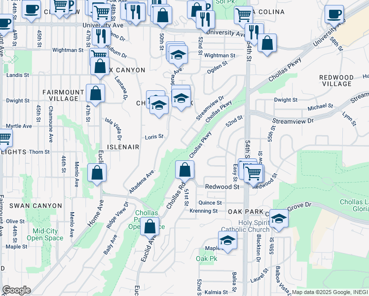 map of restaurants, bars, coffee shops, grocery stores, and more near 3322 Salta Place in San Diego
