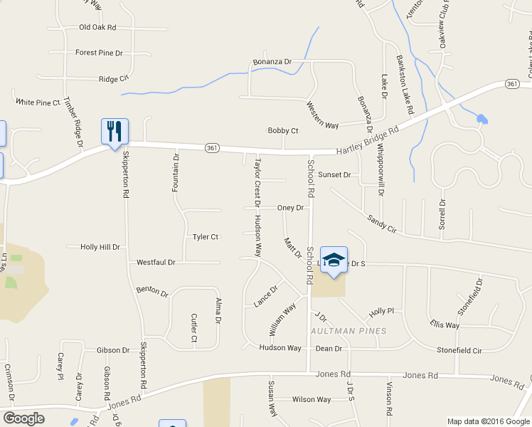 map of restaurants, bars, coffee shops, grocery stores, and more near 100 Hudson Way in Macon