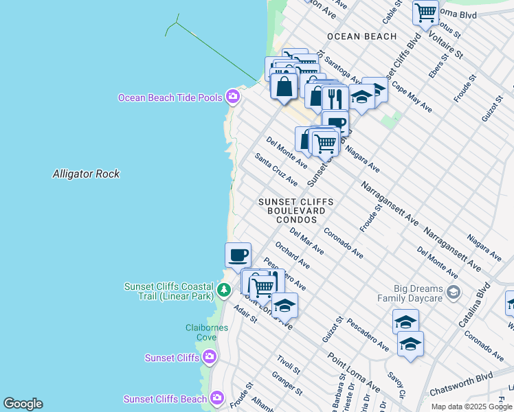 map of restaurants, bars, coffee shops, grocery stores, and more near 4885 Del Mar Avenue in San Diego
