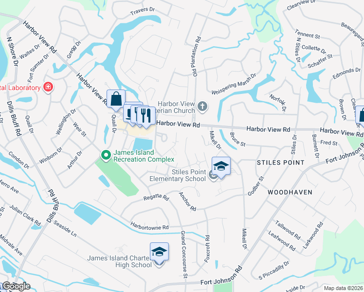 map of restaurants, bars, coffee shops, grocery stores, and more near 1015 Jamsie Cove Drive in Charleston