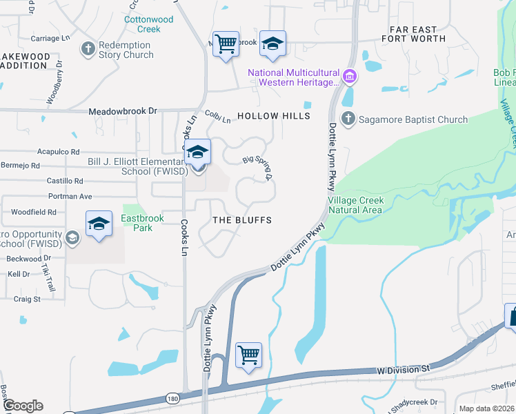 map of restaurants, bars, coffee shops, grocery stores, and more near 2653 Gardendale Drive in Fort Worth