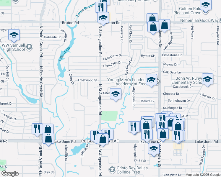 map of restaurants, bars, coffee shops, grocery stores, and more near 9716 Faircloud Drive in Dallas