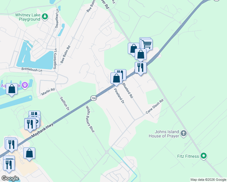 map of restaurants, bars, coffee shops, grocery stores, and more near 1804 Pineland Drive in Johns Island