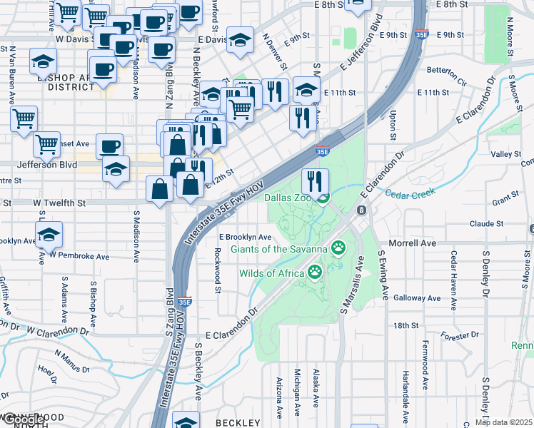 map of restaurants, bars, coffee shops, grocery stores, and more near Foster Avenue in Dallas