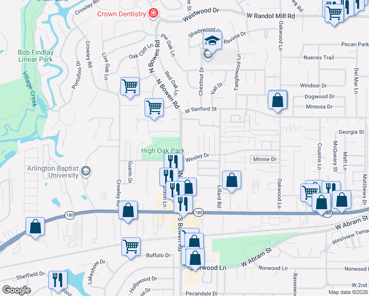 map of restaurants, bars, coffee shops, grocery stores, and more near 2406 Springmont Court in Arlington