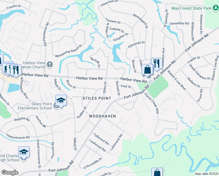 map of restaurants, bars, coffee shops, grocery stores, and more near 681 Oakfield Drive in Charleston