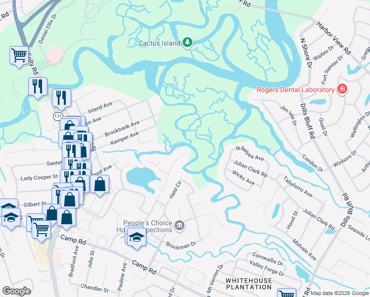 map of restaurants, bars, coffee shops, grocery stores, and more near 146 Oyster Point Row in Charleston