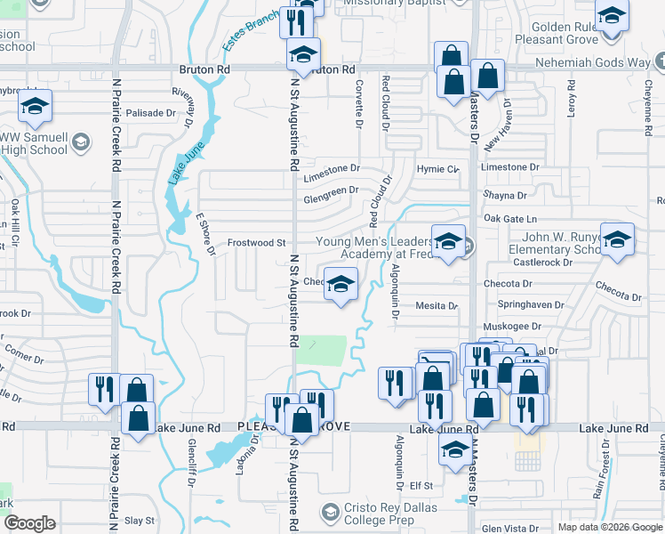 map of restaurants, bars, coffee shops, grocery stores, and more near 9724 Faircloud Drive in Dallas