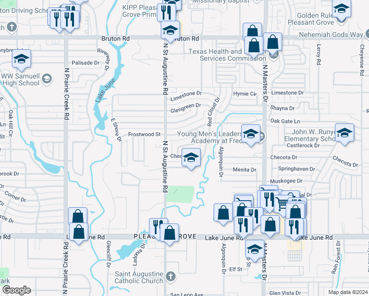 map of restaurants, bars, coffee shops, grocery stores, and more near 9720 Faircloud Drive in Dallas