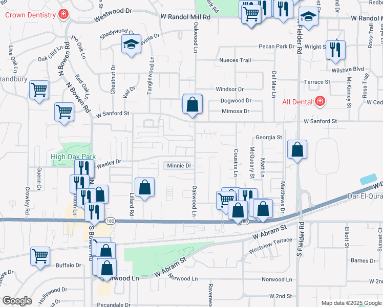 map of restaurants, bars, coffee shops, grocery stores, and more near 2003 Wesley Drive in Arlington