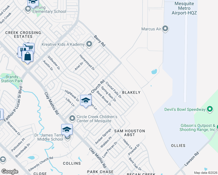 map of restaurants, bars, coffee shops, grocery stores, and more near 2521 Crystal Falls Drive in Mesquite