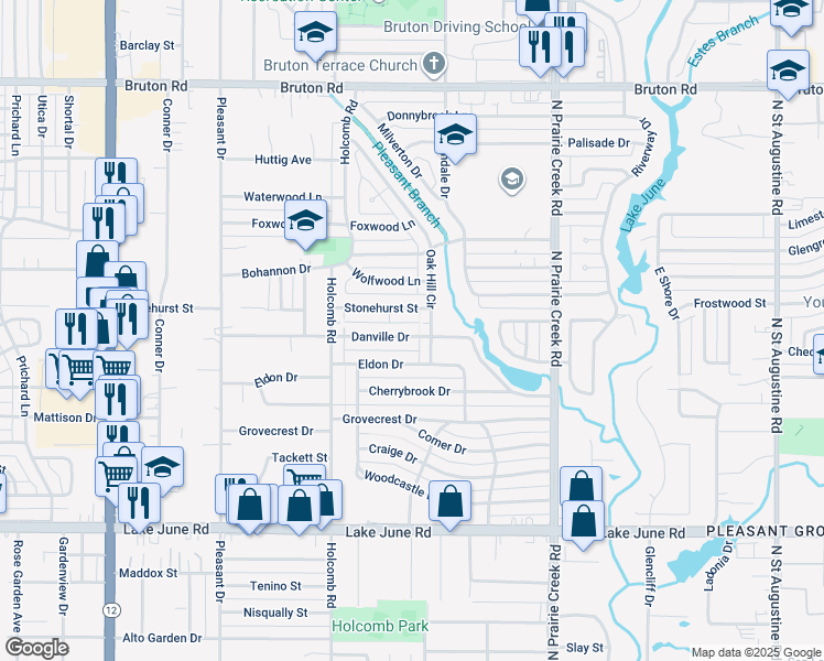 map of restaurants, bars, coffee shops, grocery stores, and more near 8723 Danville Drive in Dallas