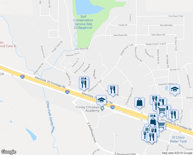 map of restaurants, bars, coffee shops, grocery stores, and more near 213 Carriage Drive in Willow Park