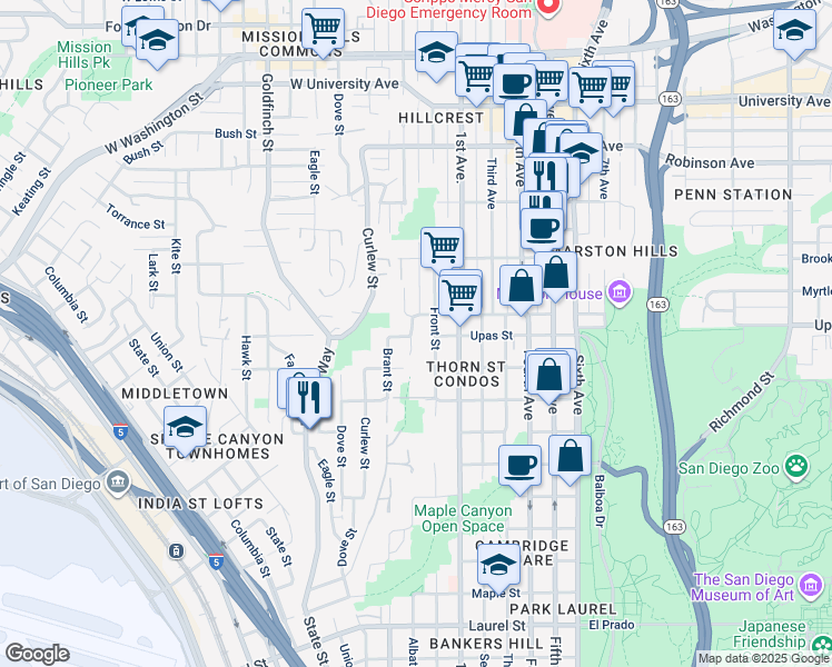 map of restaurants, bars, coffee shops, grocery stores, and more near 3407 Albatross Street in San Diego